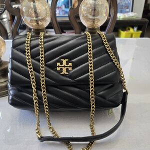 Tory Burch Black Chevron Shoulder Bag with Gold Chain